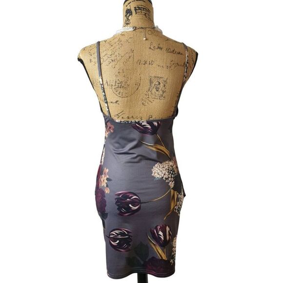 Floral Print Mini Slip Dress M Spaghetti Straps V-Neck Summer Resort Bodycon - Picture 3 of 5